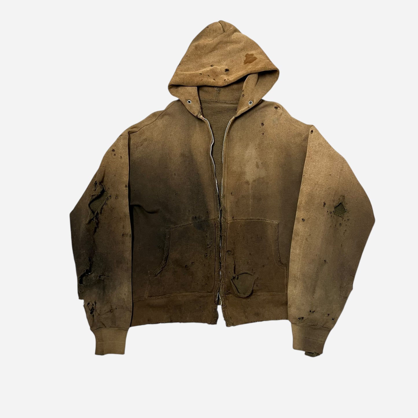 1960s Brown zip up hoodie oil stained (M/L)
