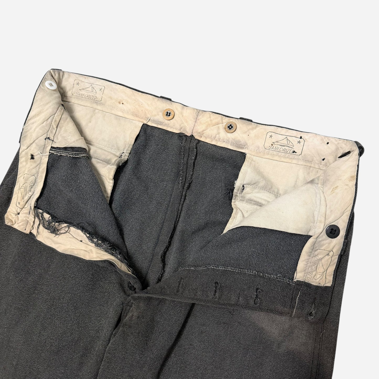 1950s Salt & pepper cotton sail cloth button fly work pants (36w)