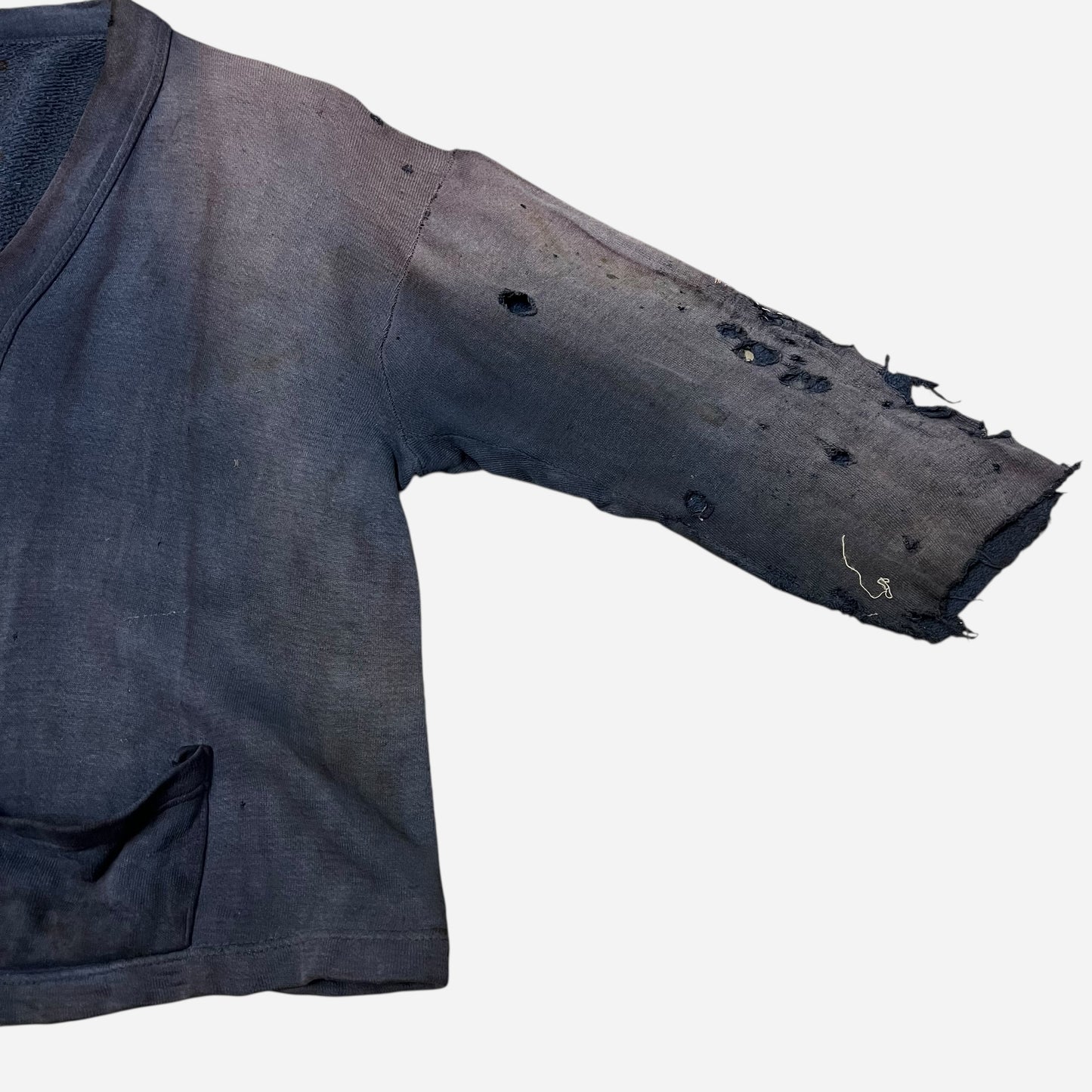 1940s Blue sun faded cotton sweatshirt cardigan (L)