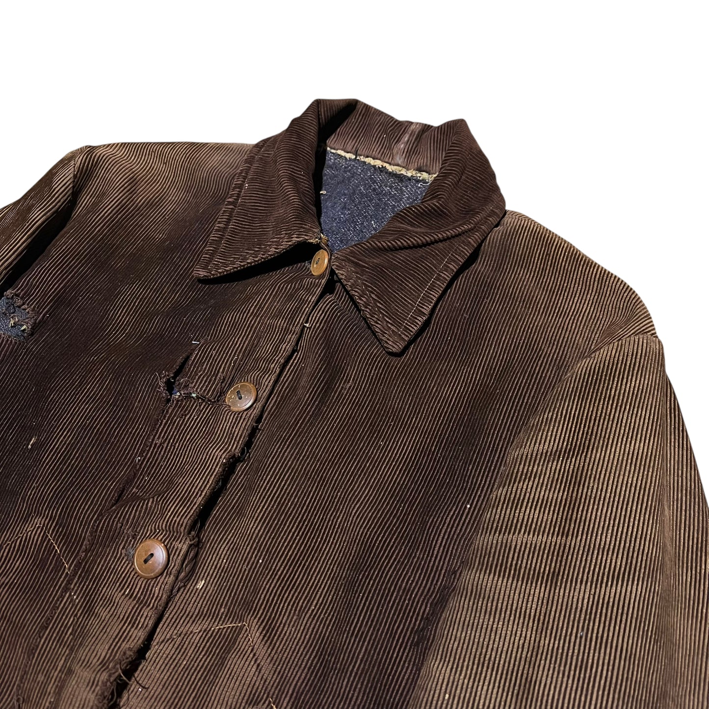 1930s Brown distressed sun faded corduroy work jacket (S/M)