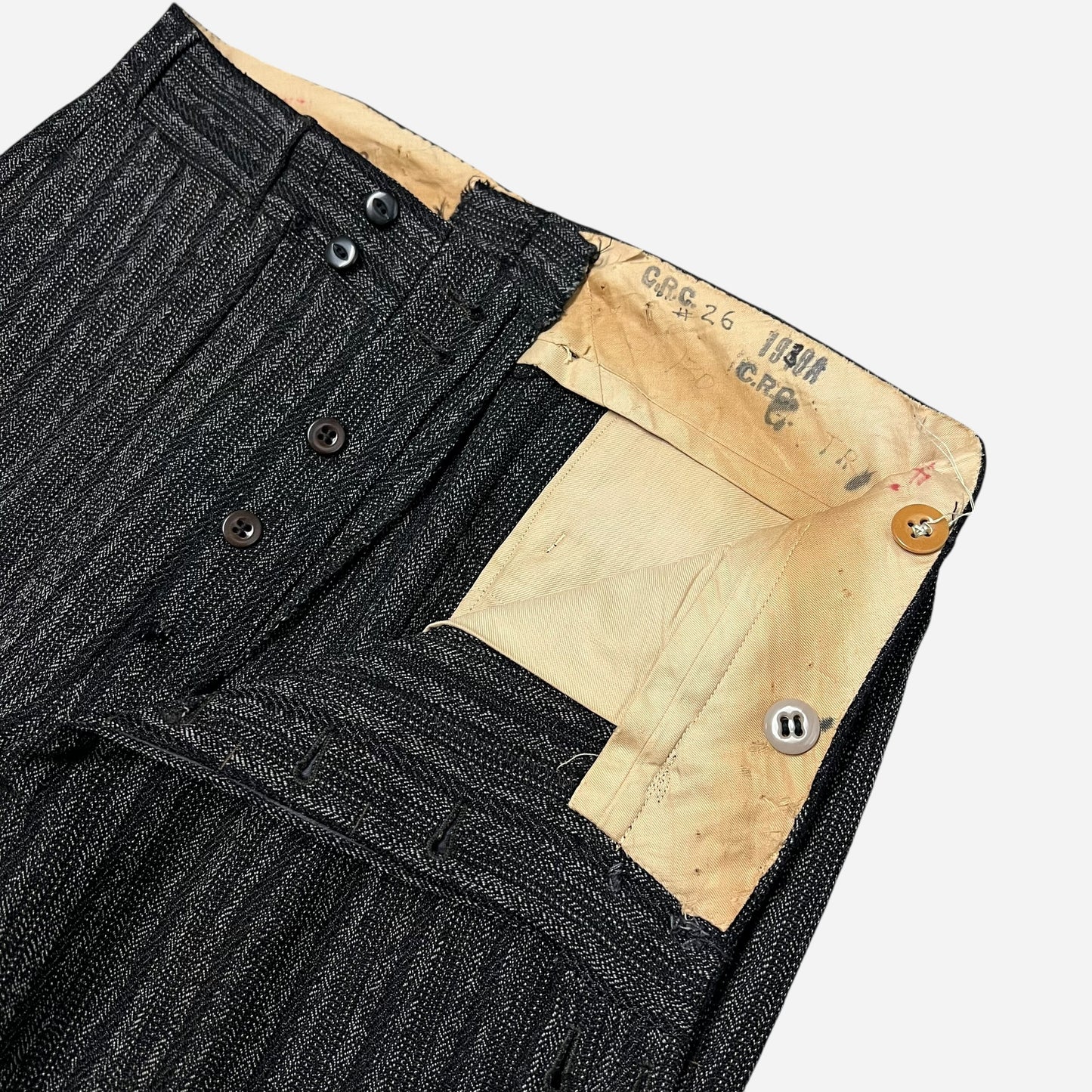 1930s Double button salt & pepper striped wool pants (31w)