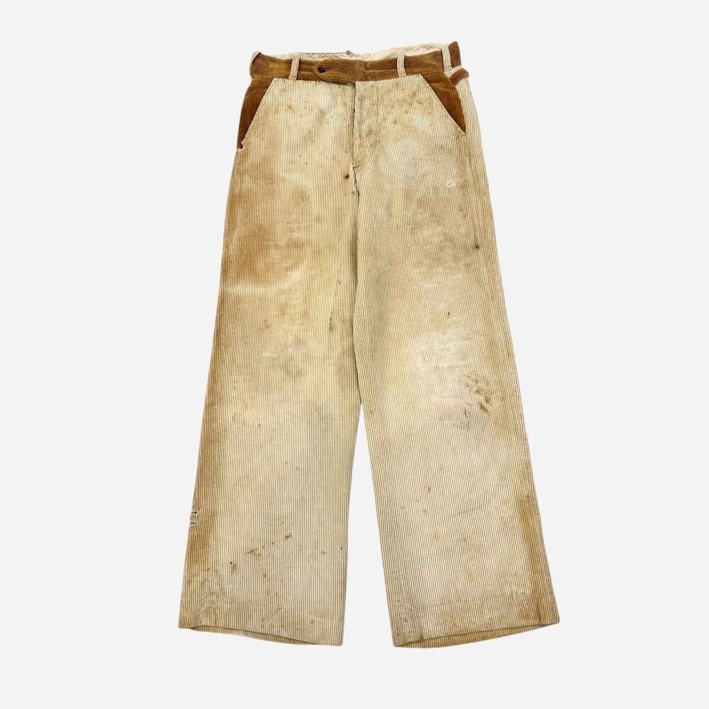 1930s Side cinch two toned corduroy button fly pants (28w)