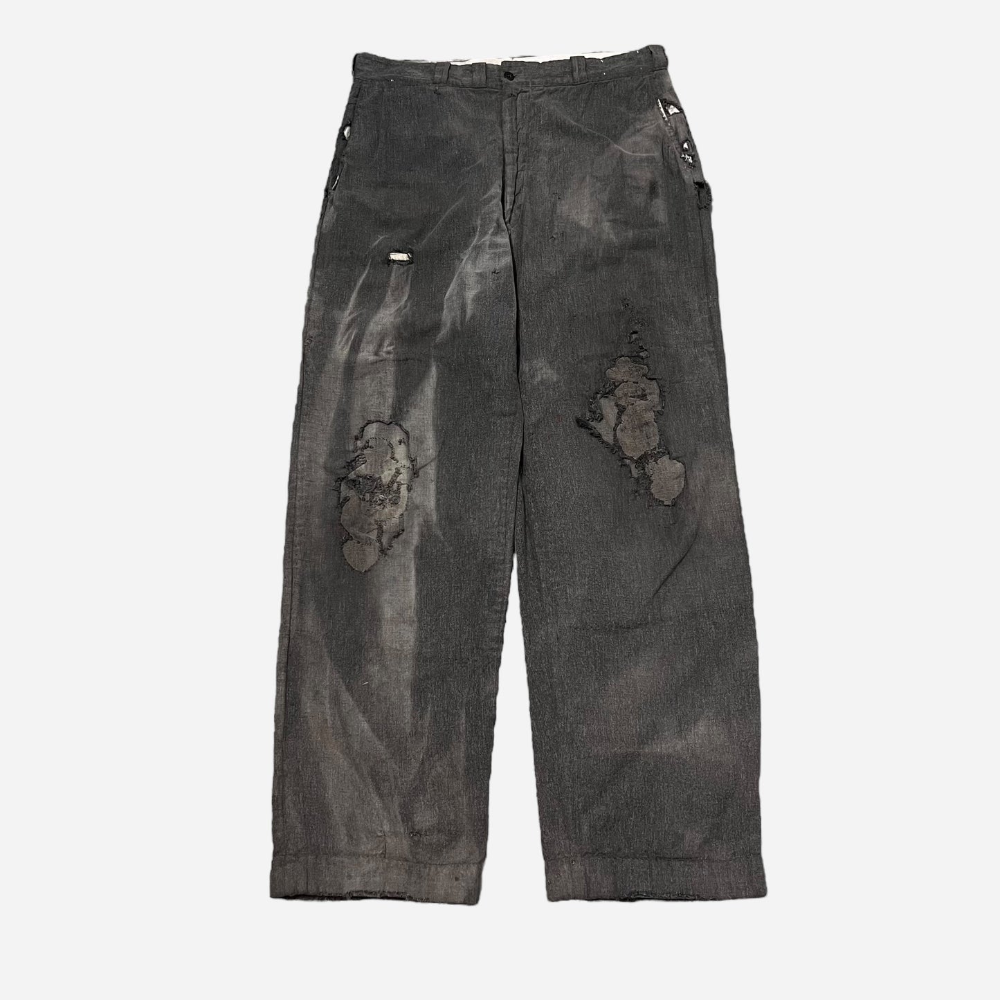1950s Power House heavily repaired salt & pepper cotton sail cloth work pants (33w)