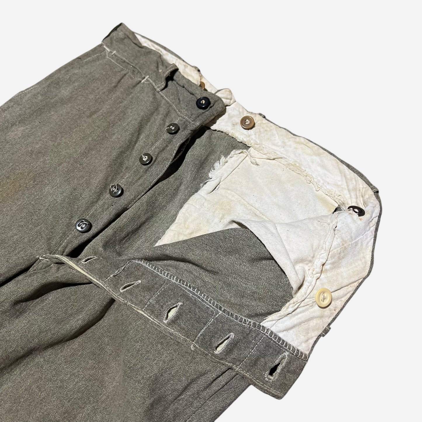 1930s 1940s Green salt and pepper light cotton work pants (32w)