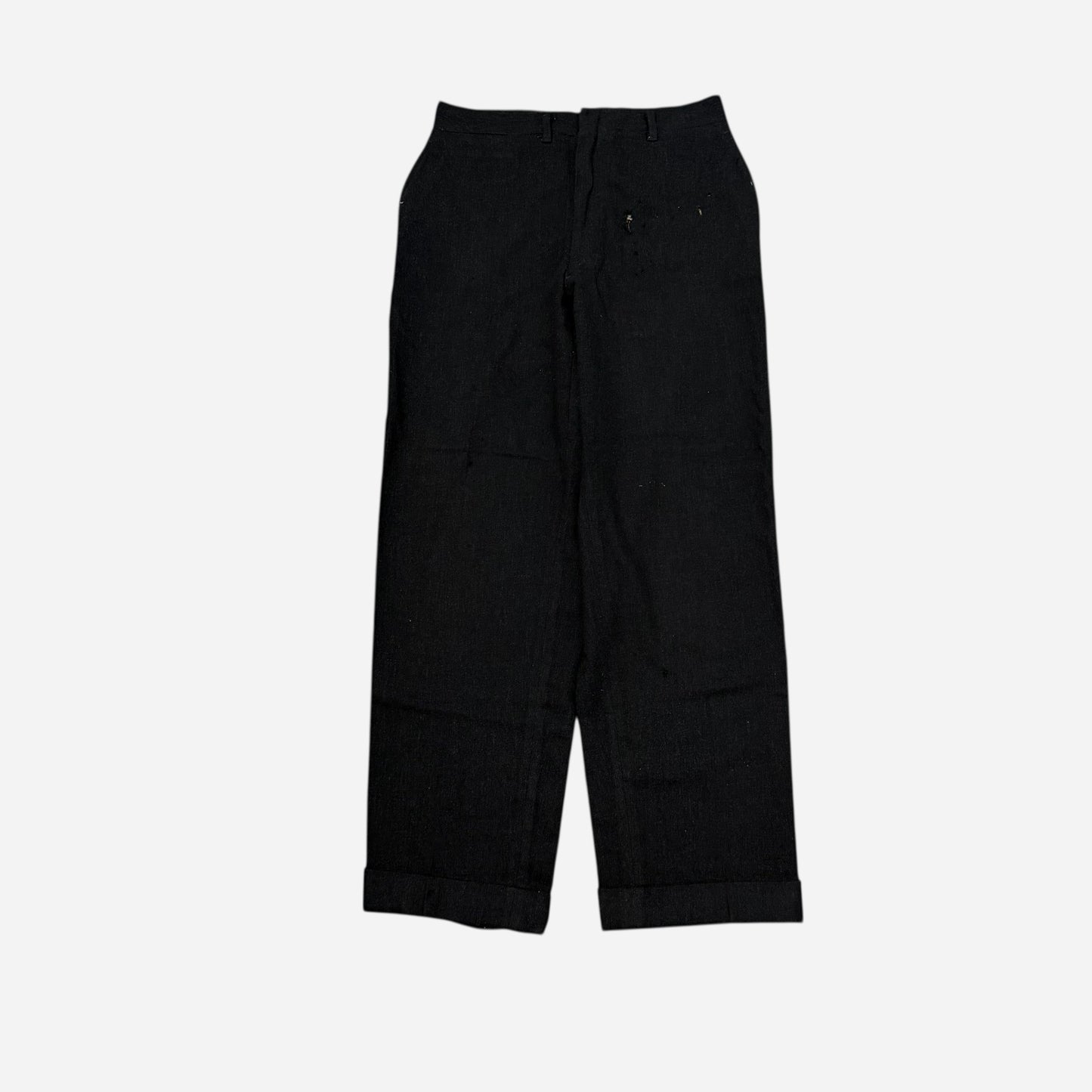 1950s Black wool/cotton blend buckle back drop loop trousers (29w)