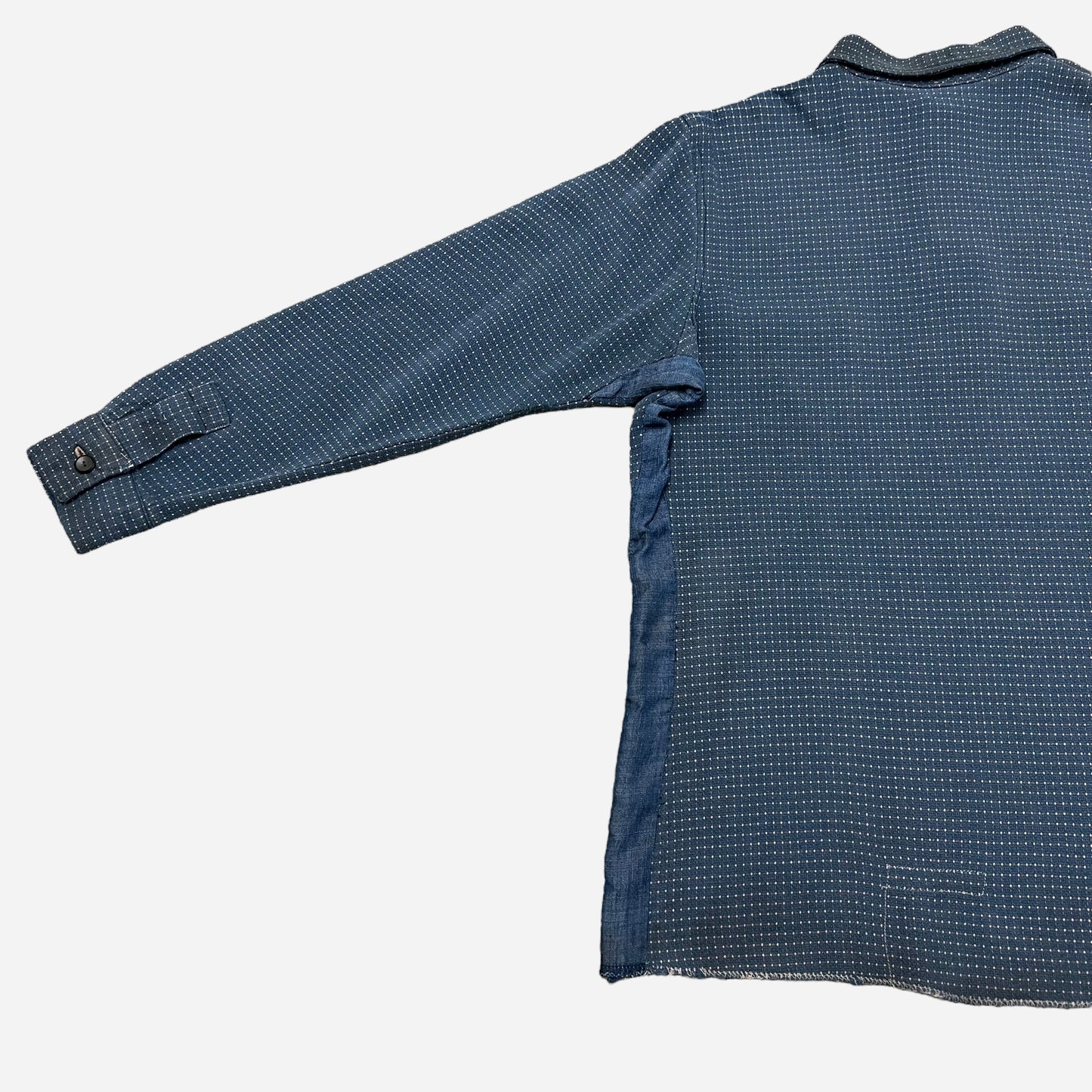 1920s Heavy cotton/ jacquard blue polka dot pattern shirt (S/M)