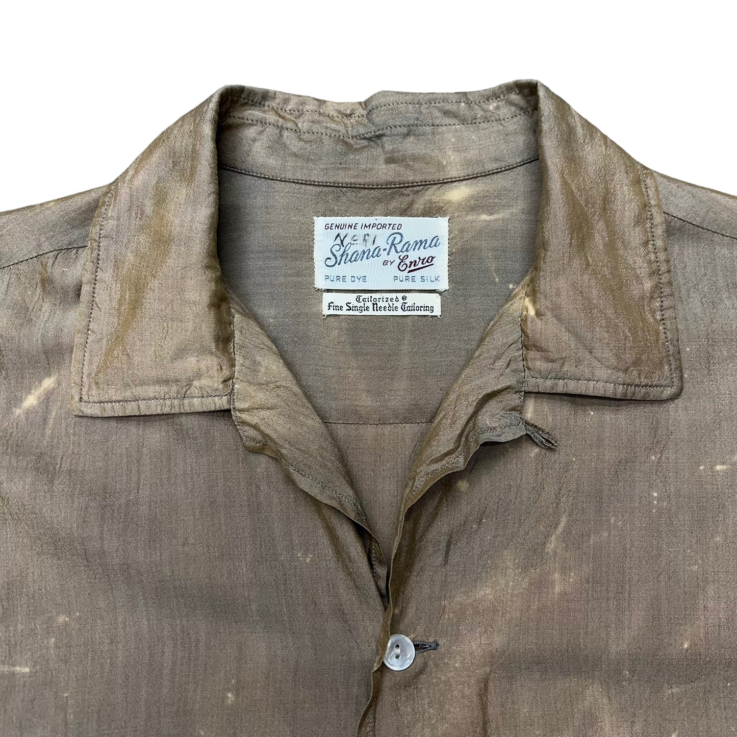 1960s Over dyed brown silk loop collar shirt (ML)