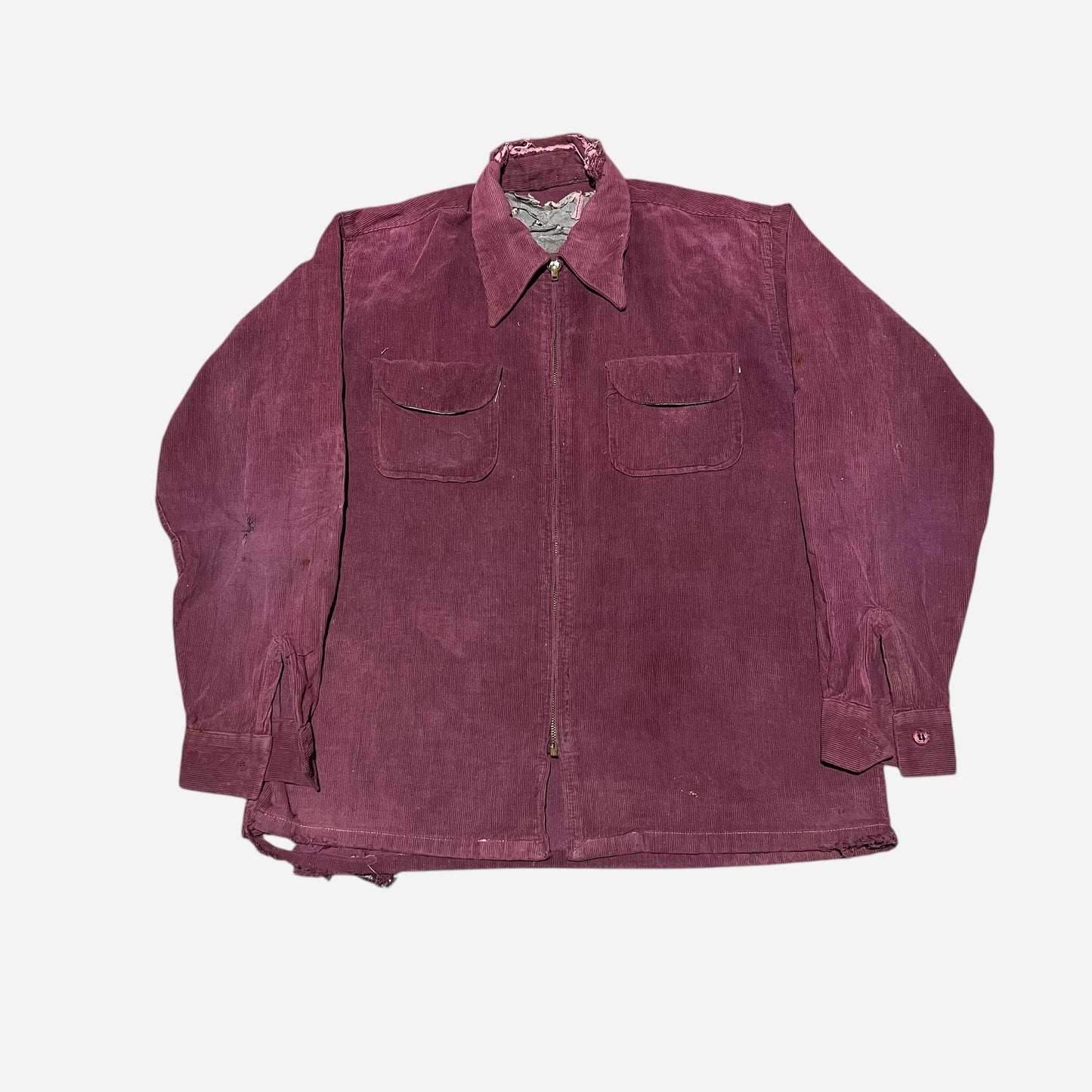 1950s Burgundy corduroy zip up shirt (M/L)