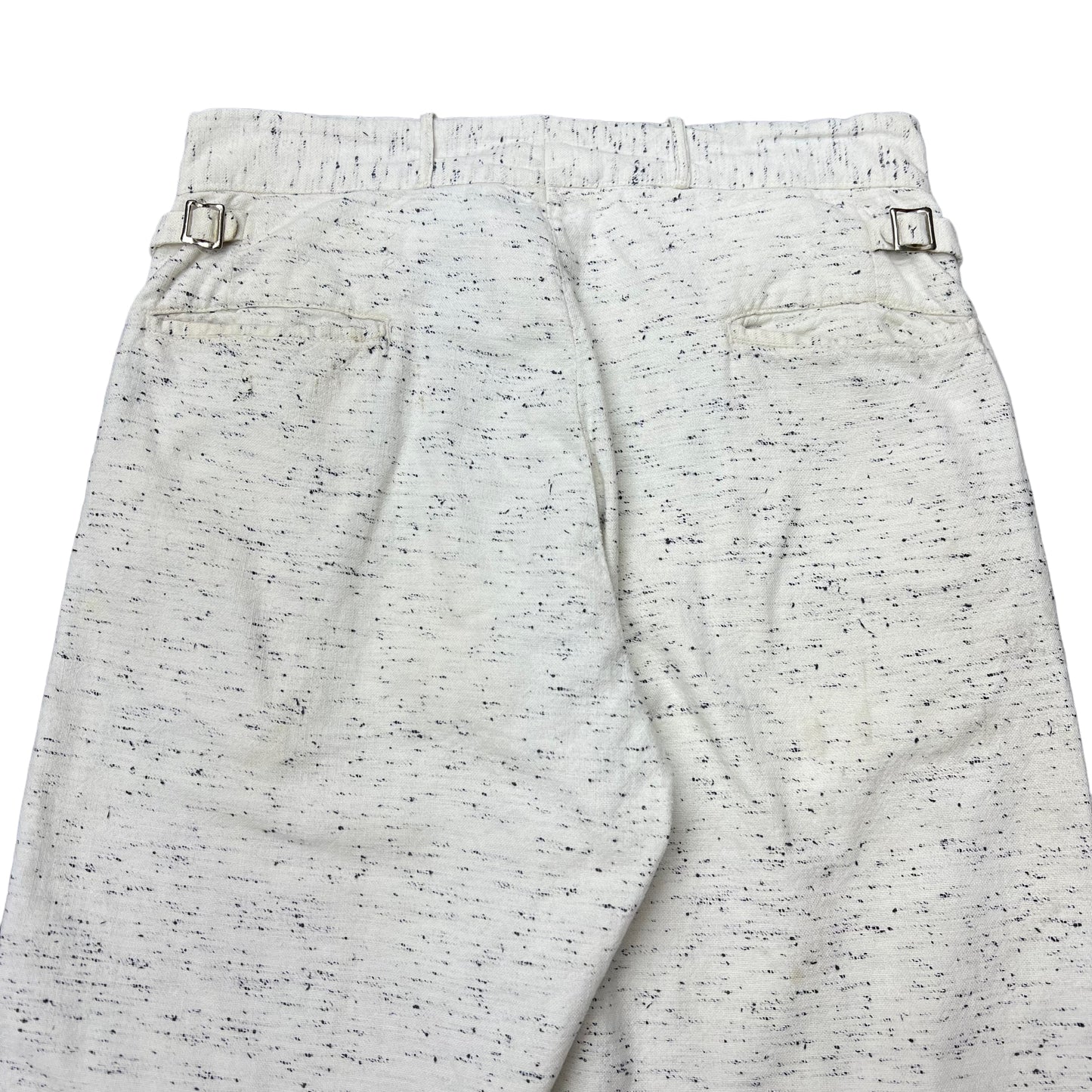 1920s-1930s White fleck cotton side-clasp trousers (31w)