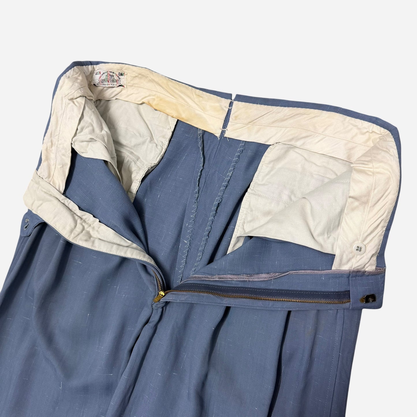 1950s Light blue rayon fleck pattern pleated pants (32w)