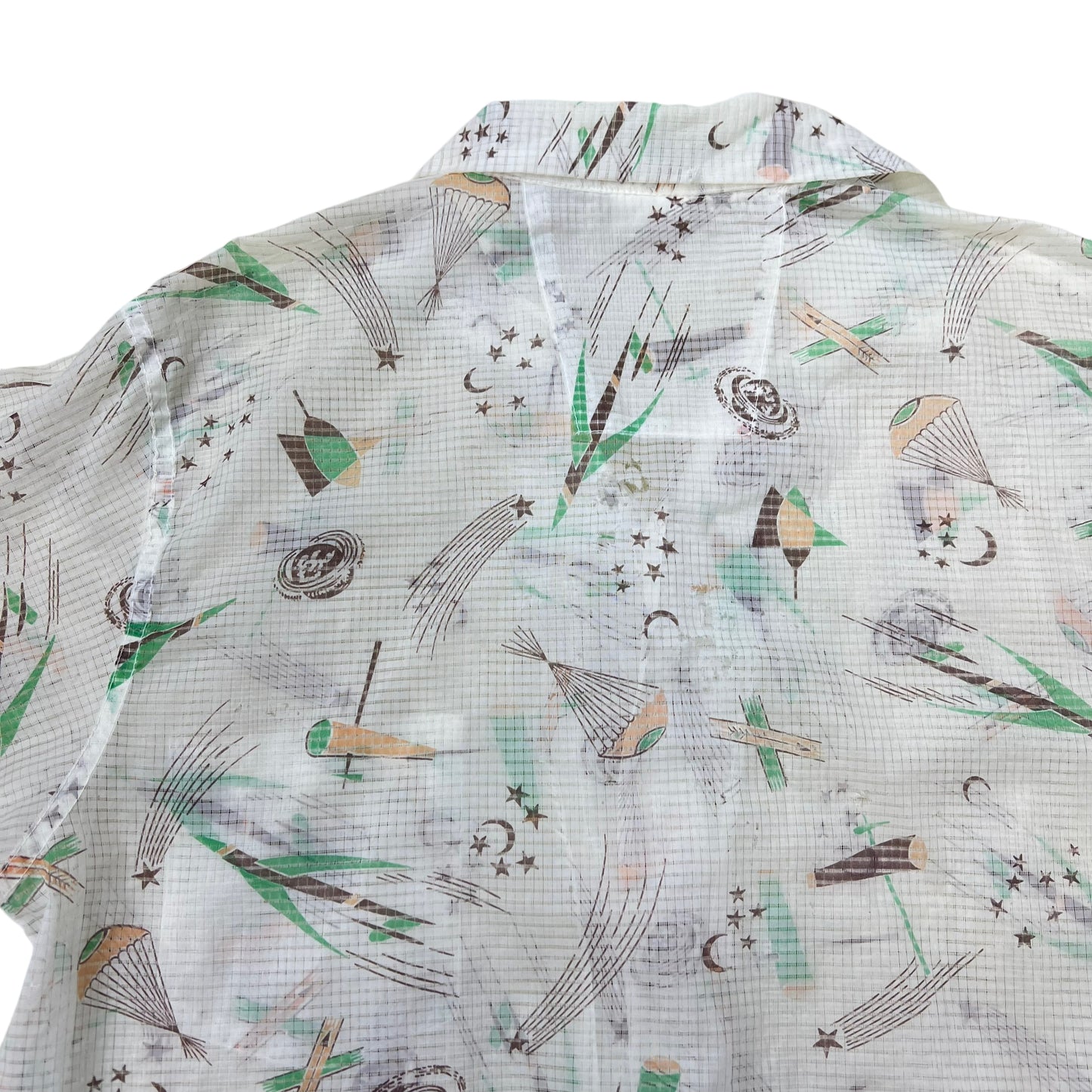 1950s Nylon atomic print loop collar shirt (M)