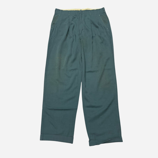 1940s 1950s Green gabardine pleated drop loop pants (34w)