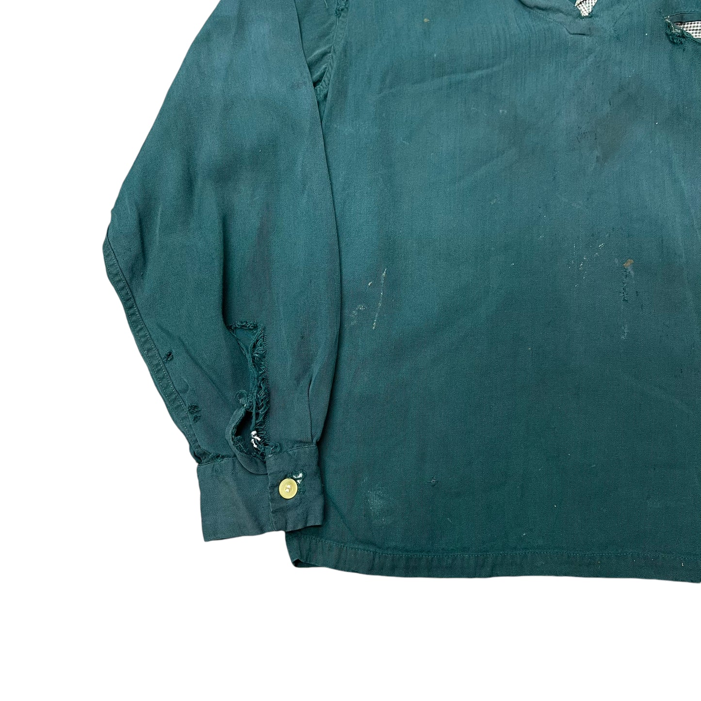 1950s McGregor distressed green rayon shirt (S)