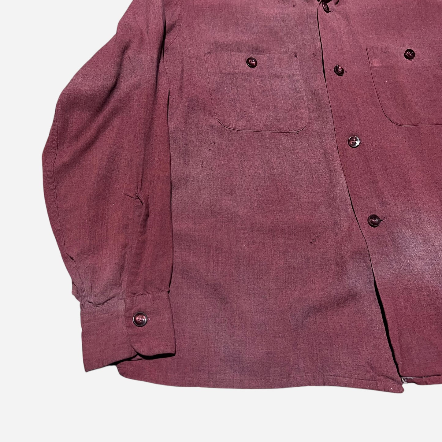 1960s Burgundy rayon loop collar shirt (M)