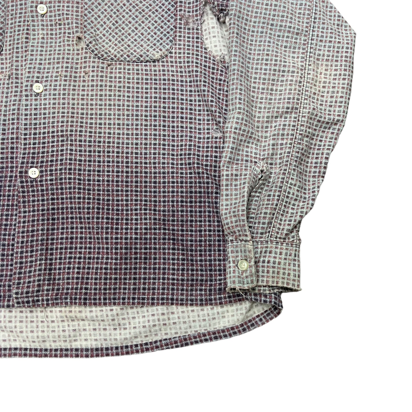 1950s Purple plaid sun faded cotton shirt flannel (M)