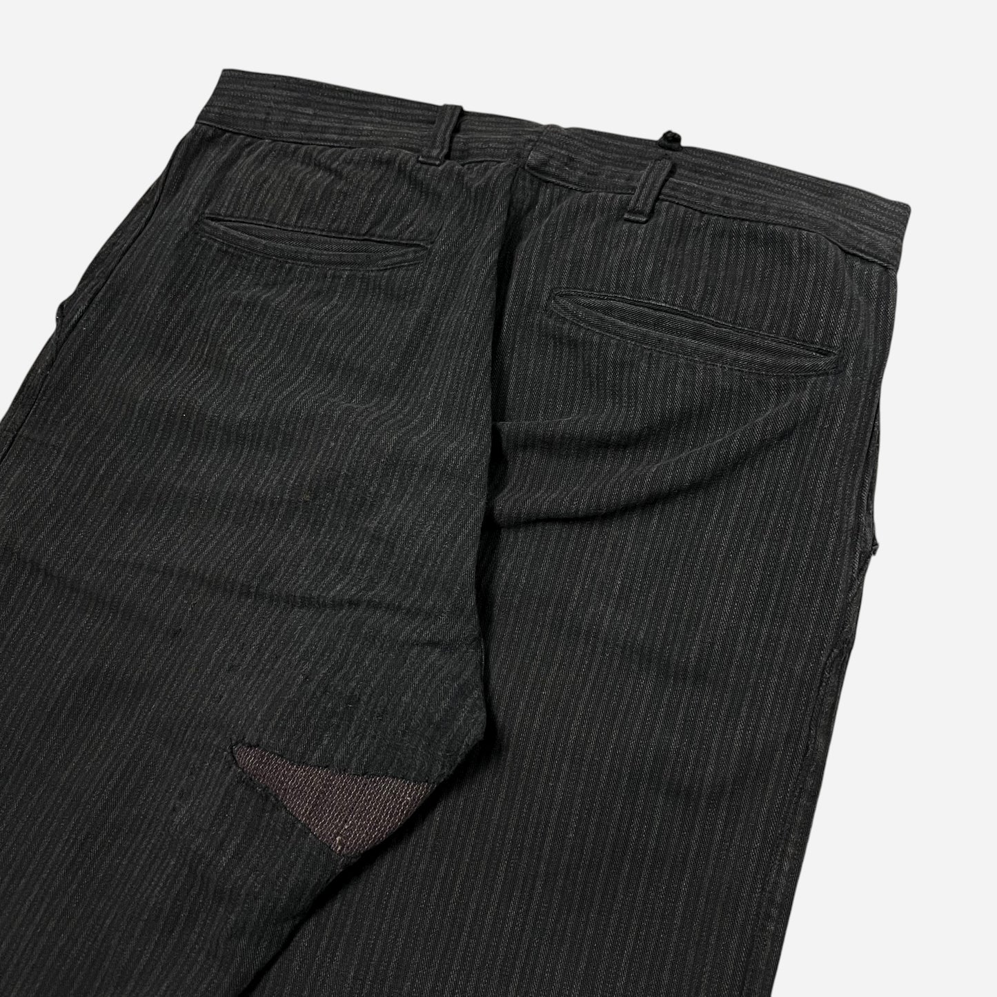 1930s Sweet Orr cotton striped salt & pepper heavily repaired pants (30w)