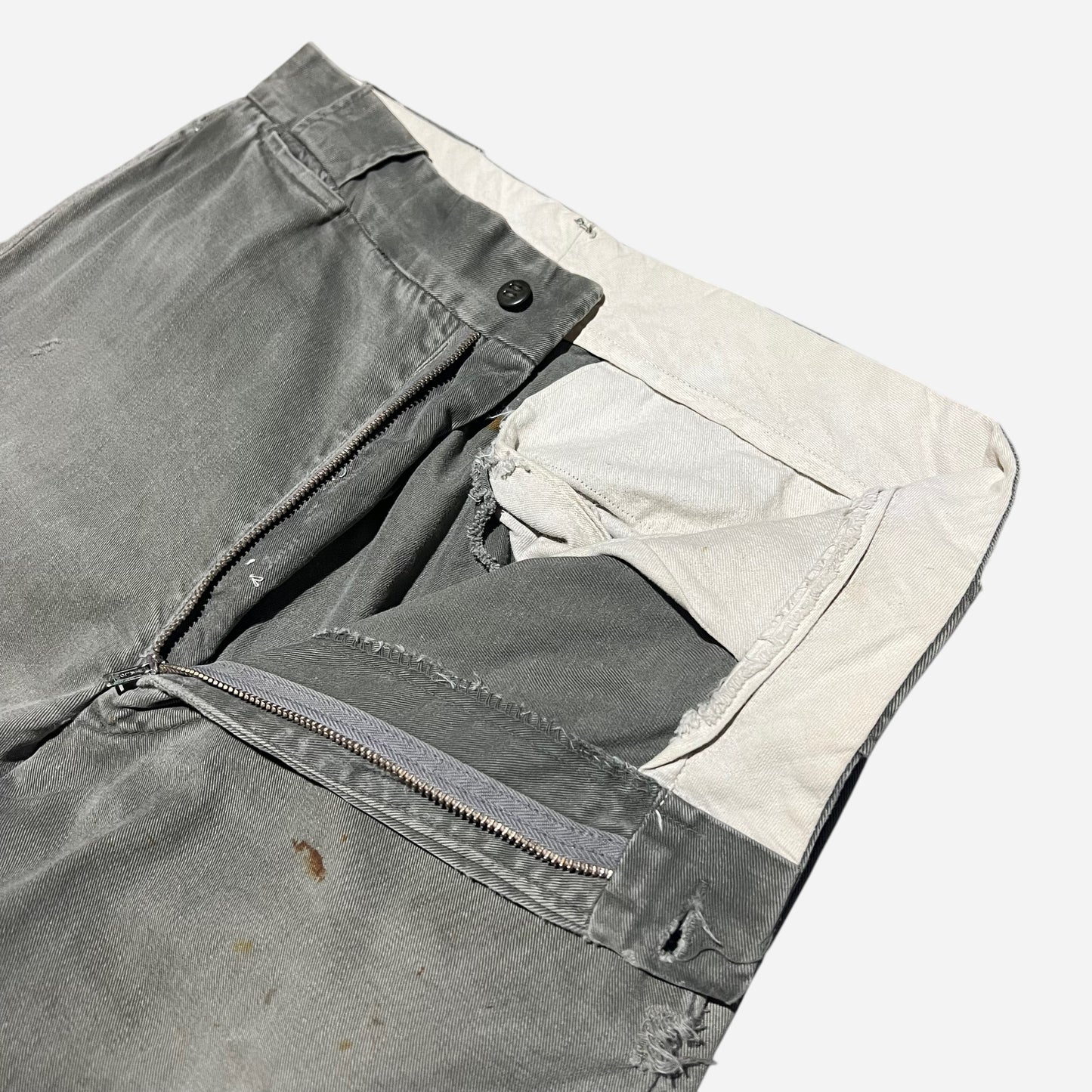 1950s Dark gray chino work pants denim repairs (31w)