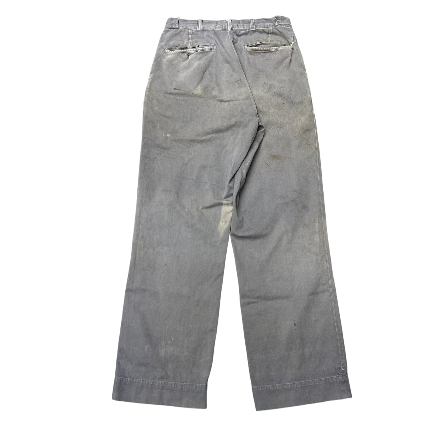 1950s Grey sun faded cotton sail cloth chino work pants (30w)