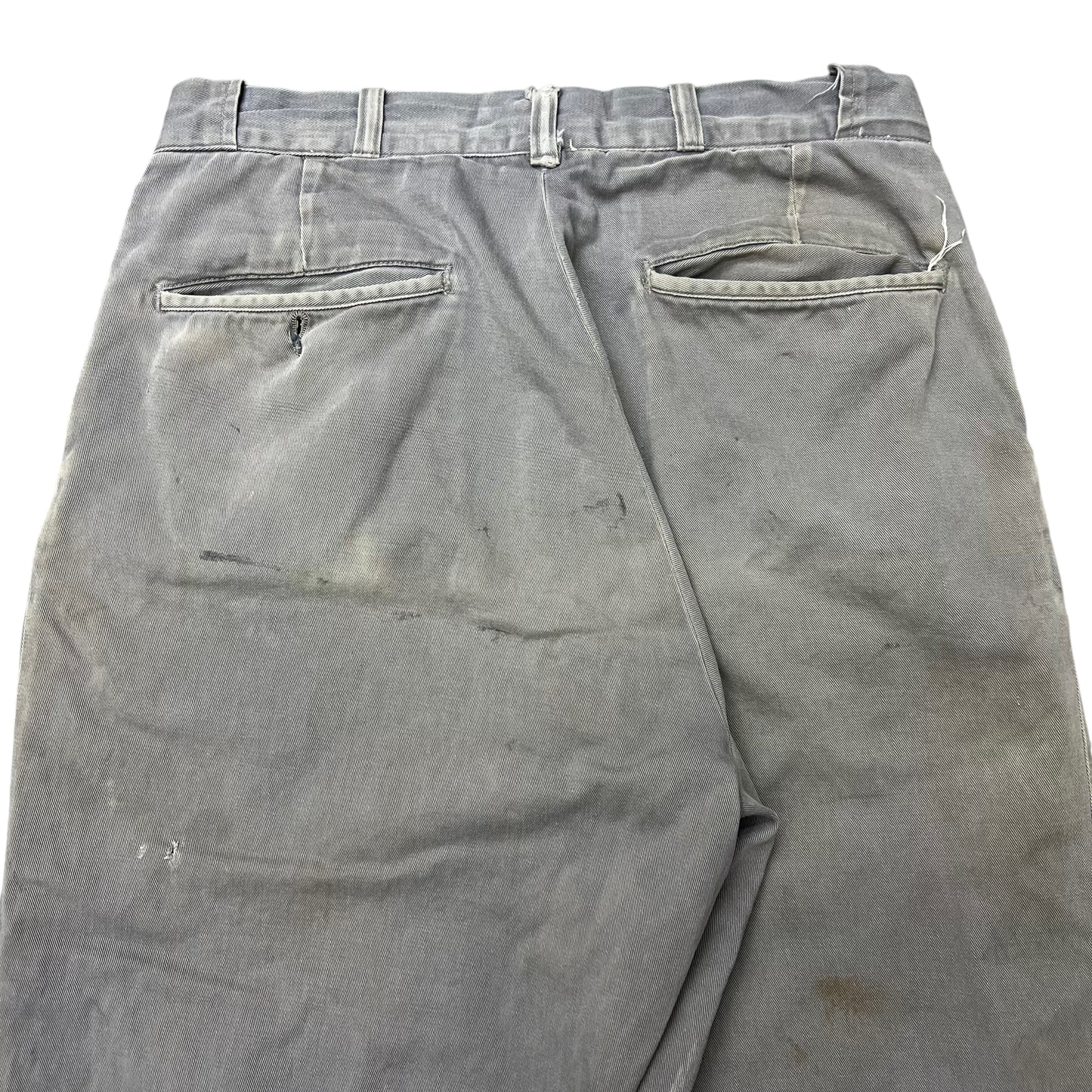 1950s Grey sun faded cotton sail cloth chino work pants (30w)