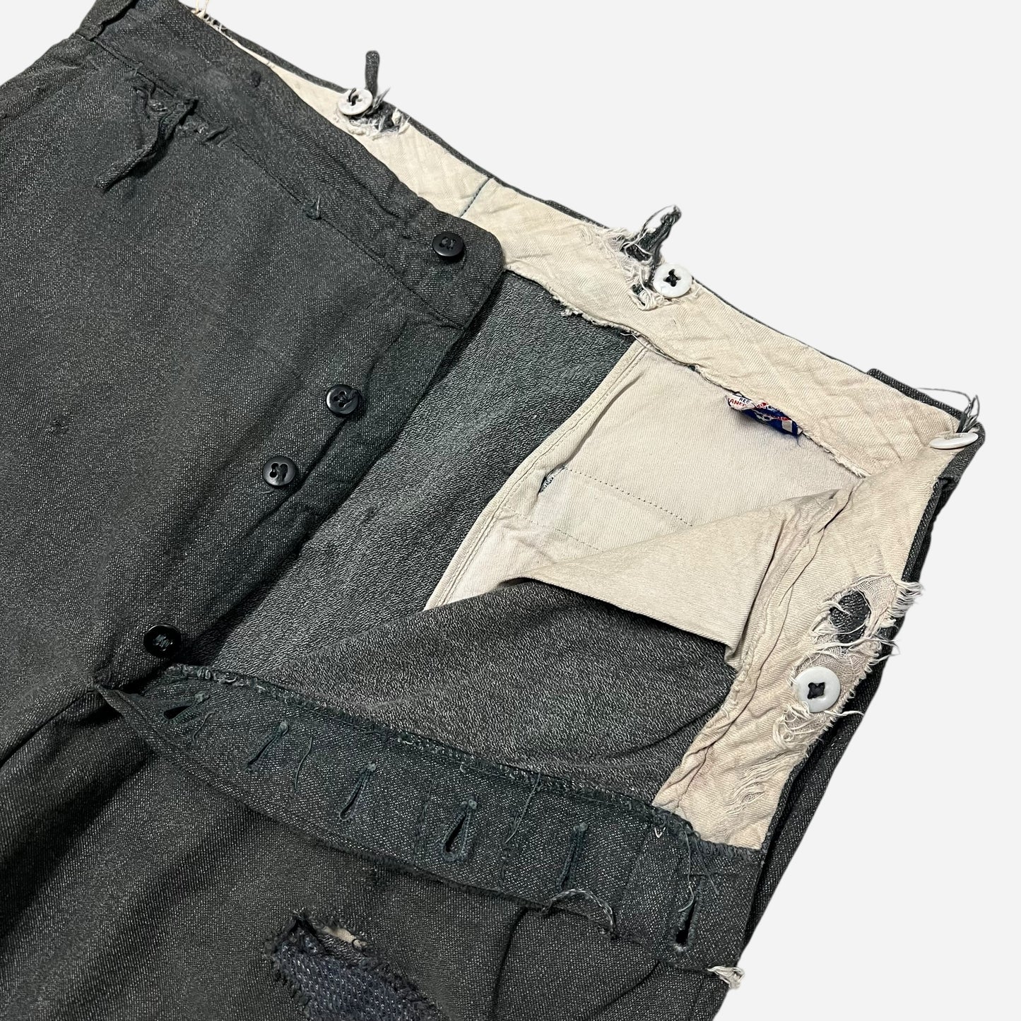 1950s Heavily repaired salt & pepper pants (37w)