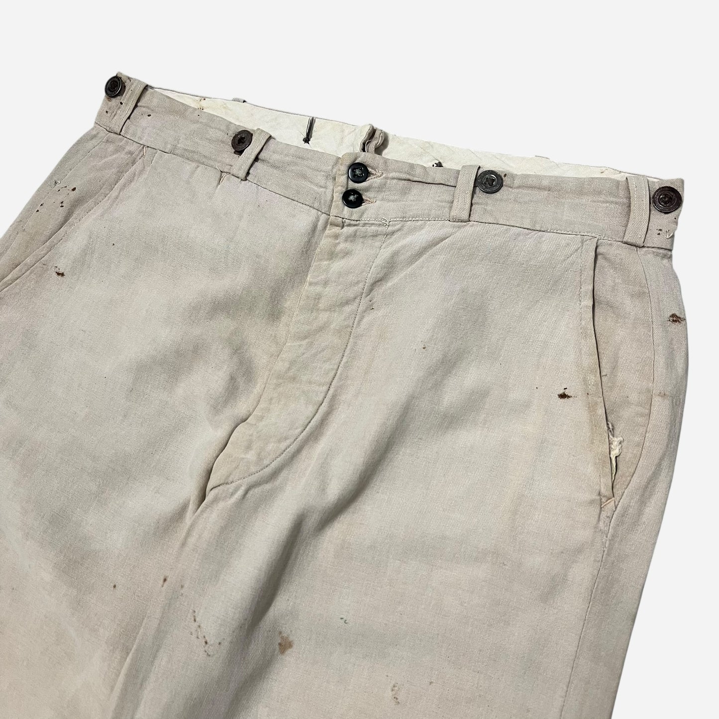 1940s Cone mills gray chambray double button work pants (34w)