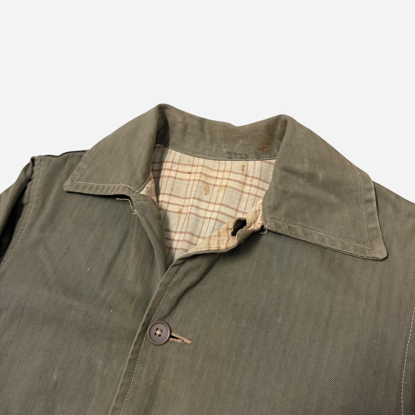 1940s Green HBT cotton plaid lined jacket (S)