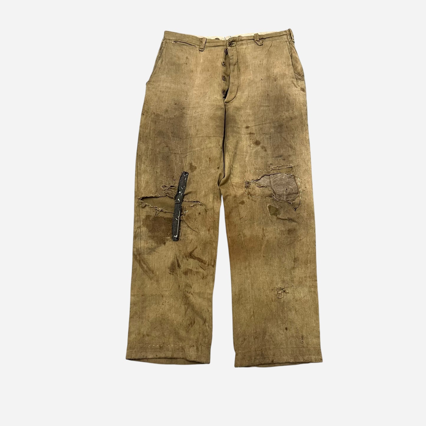 1920s Tan light cotton button fly pants (29w)