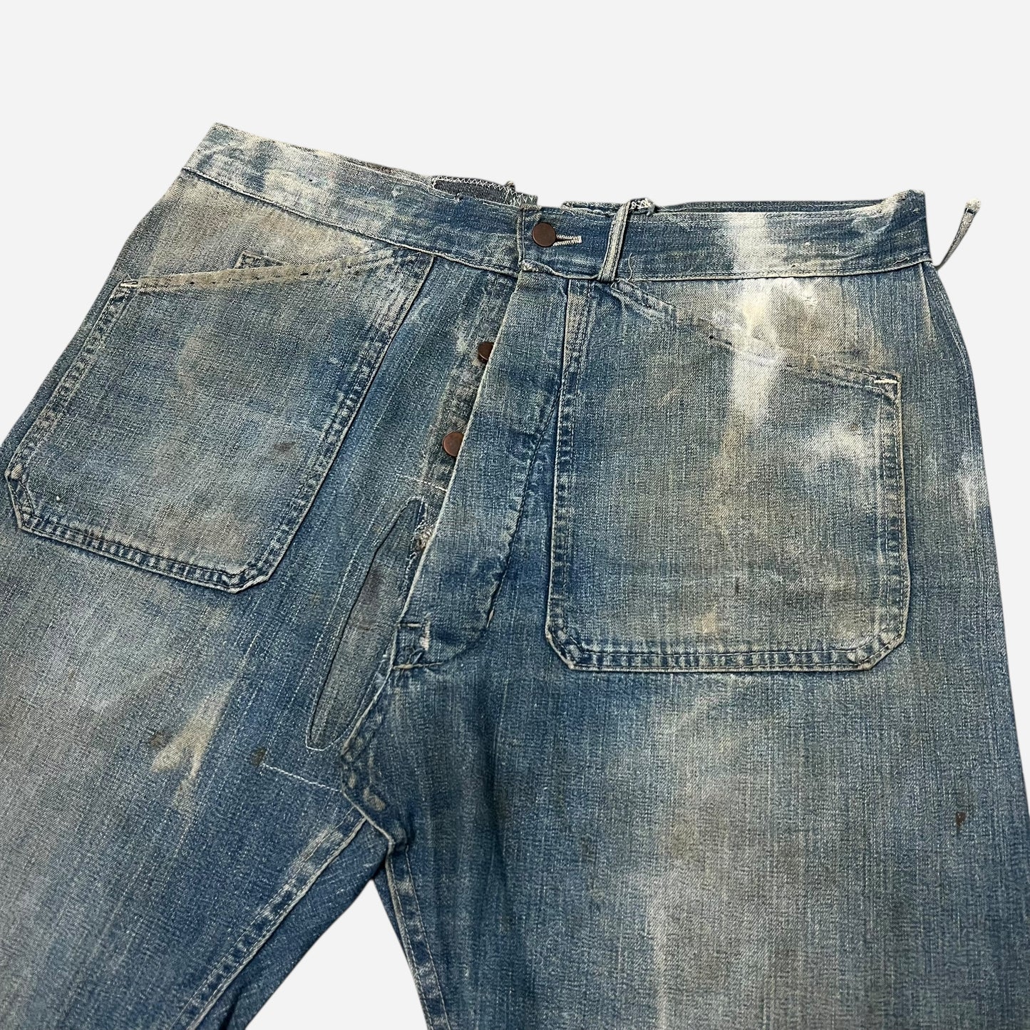 1940s Civilian purchase shipyard worker USN enlisted fatigue pocket lace back flared denim (33w)