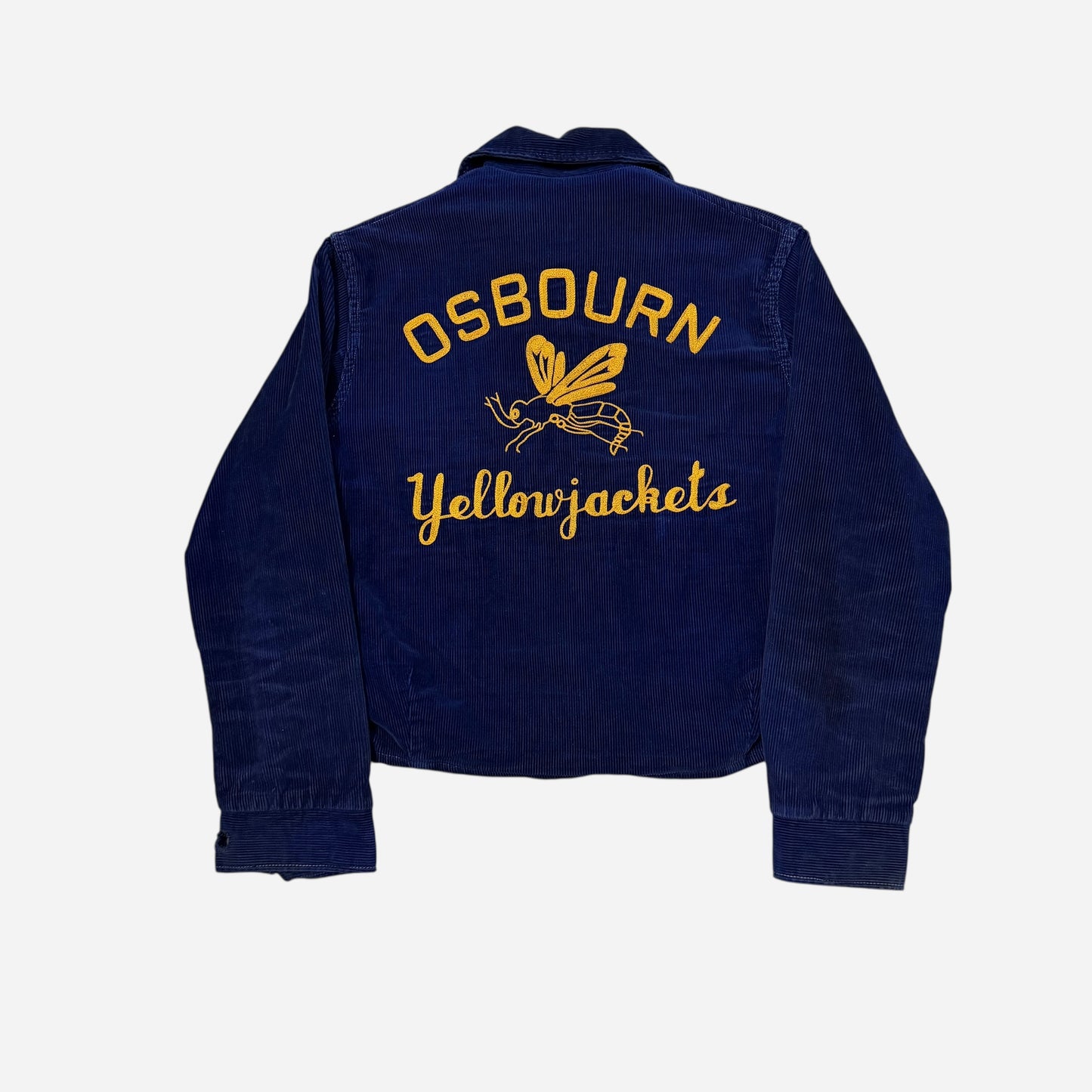 1940s Dark blue corduroy chain stitched cotton plaid lined jacket (M)