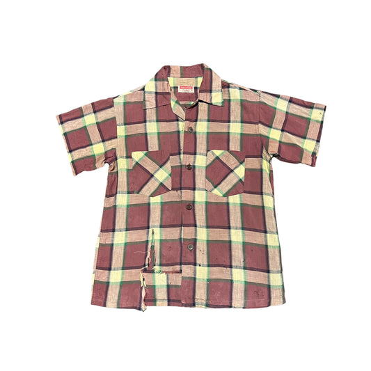 1940s Tom Sawyer cotton plaid loop collar shirt (XS)