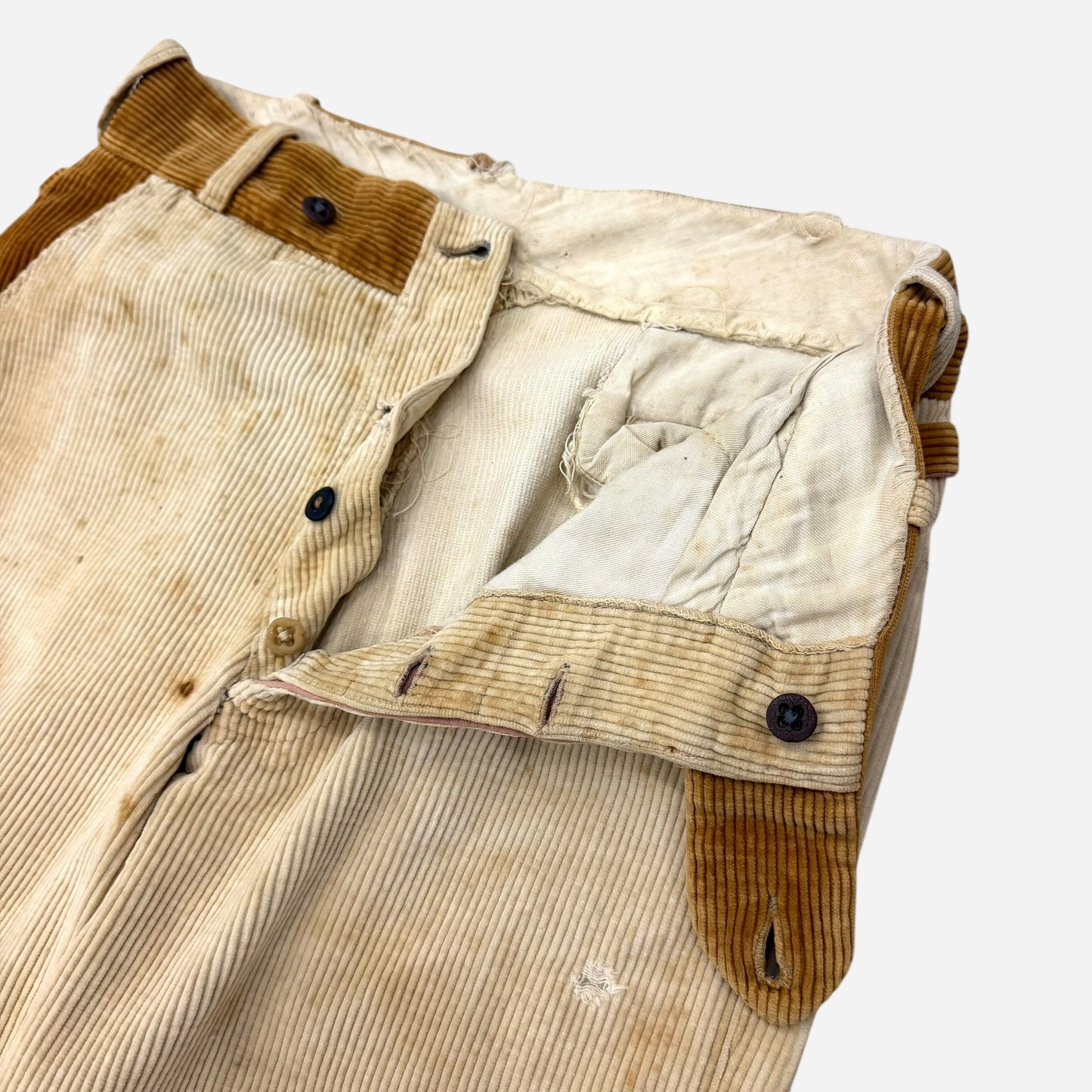 1930s Side cinch two toned corduroy button fly pants (28w)