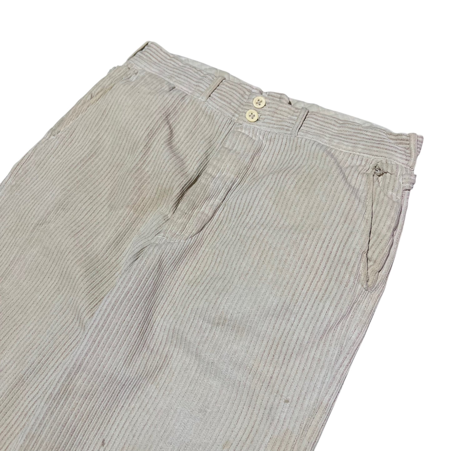 1930s Stifel white striped cotton side clasp pants (30w)