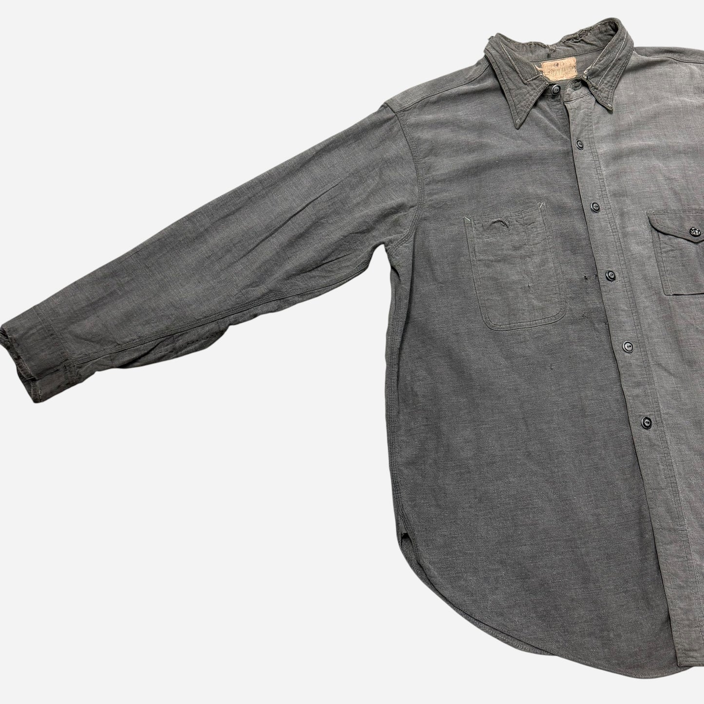 1930s Big Yank gray chambray cigarette pocket work shirt (XL)