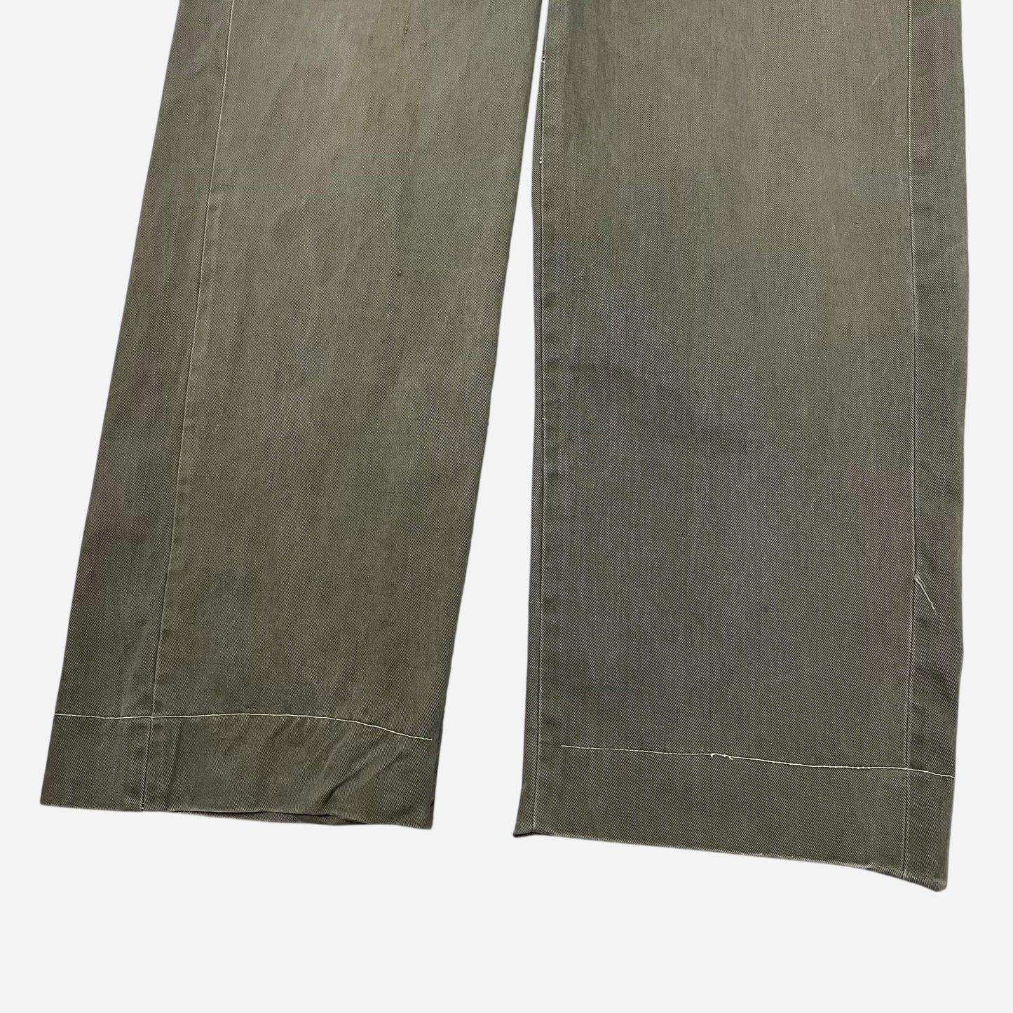 1940s Sturdy cotton green button fly work pants (34w)
