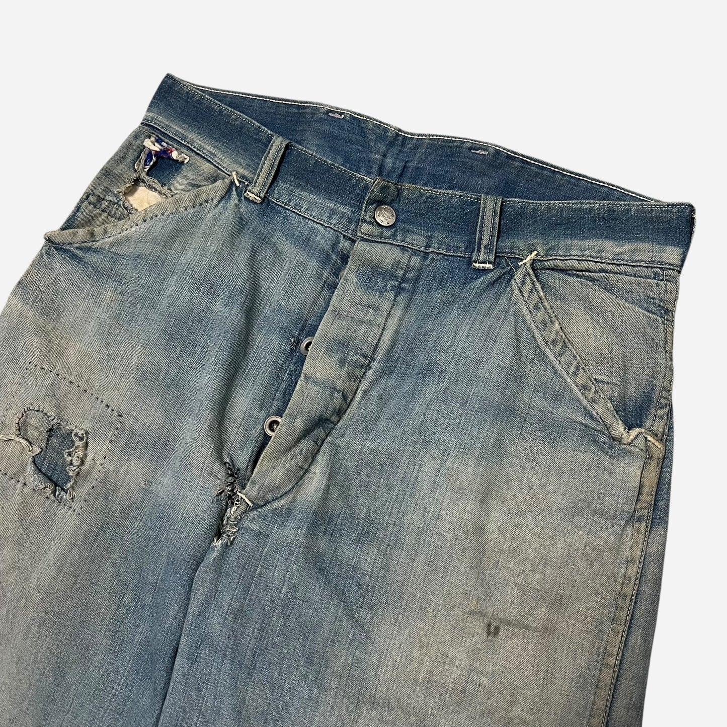 1940s Anvil lace back donut button fly repaired jeans (32w)