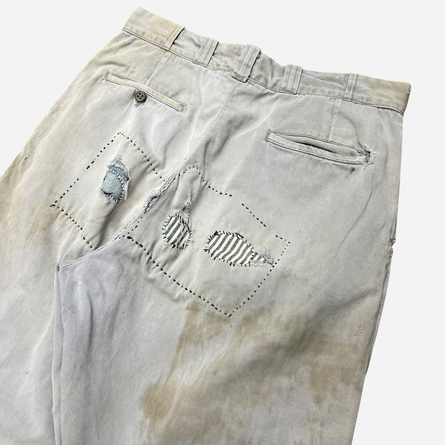 1950s Gray sail cloth repaired chino pants (30w)