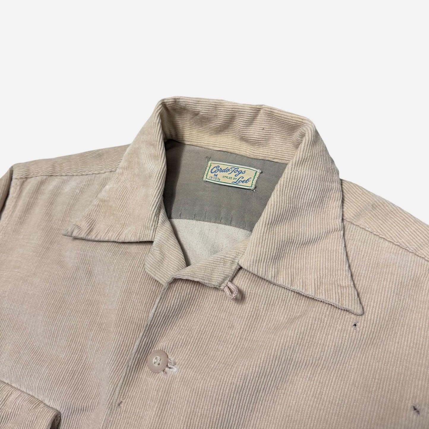 1950s Light pink/beige corduroy flap pocket loop collar shirt (M)