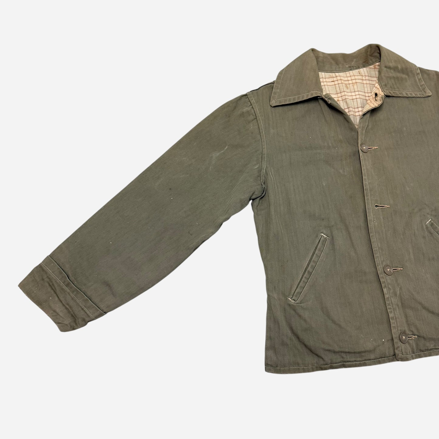 1940s Green HBT cotton plaid lined jacket (S)