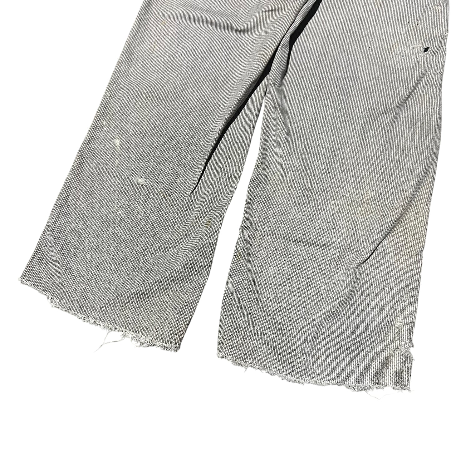 1930s Light cotton striped salt & pepper button fly work pants (28w)