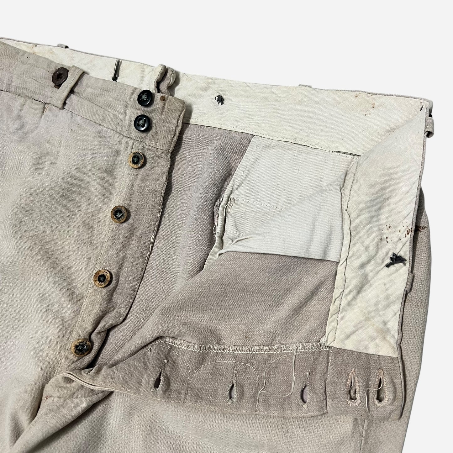 1940s Cone mills gray chambray double button work pants (34w)