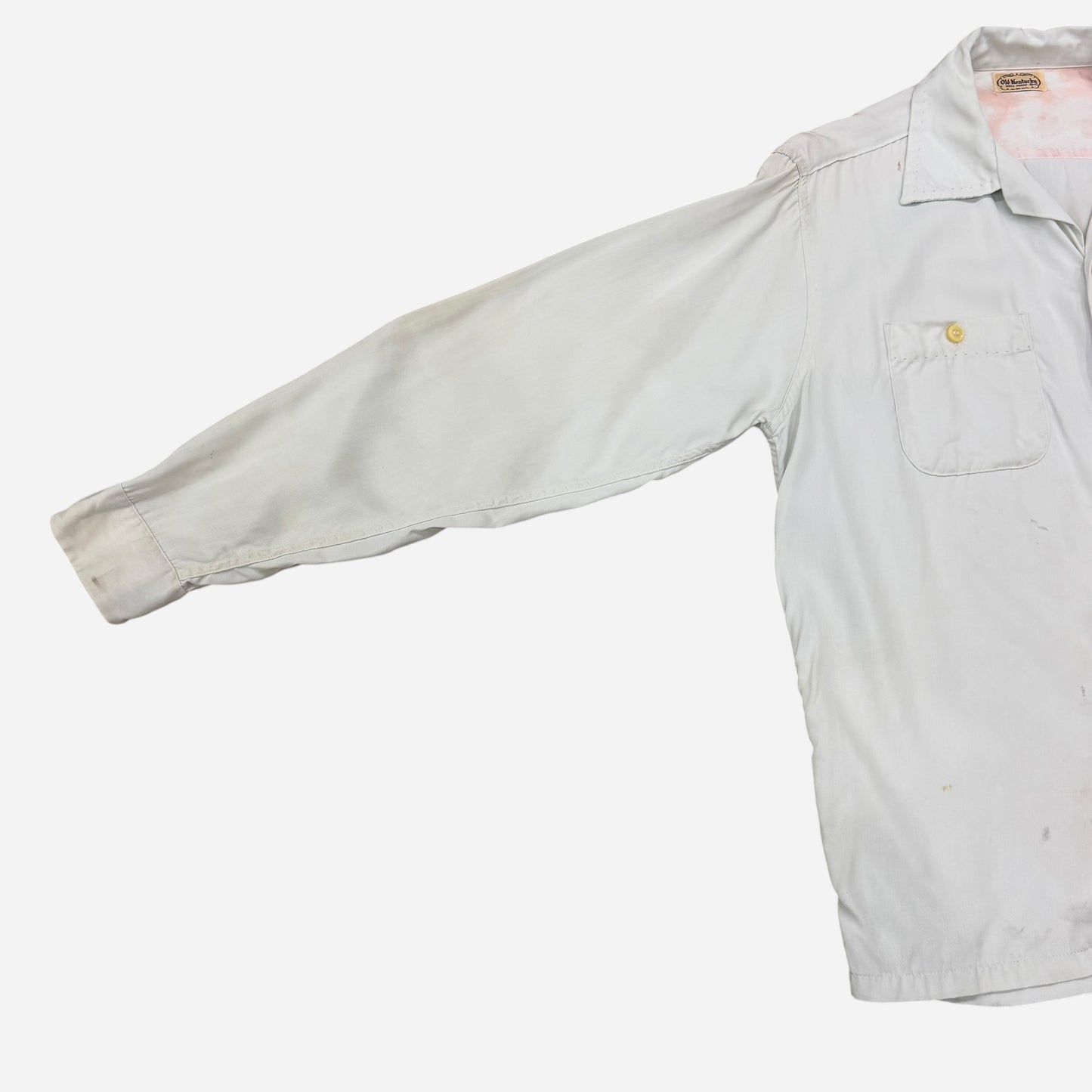 1950s White rayon loop collar shirt (M)