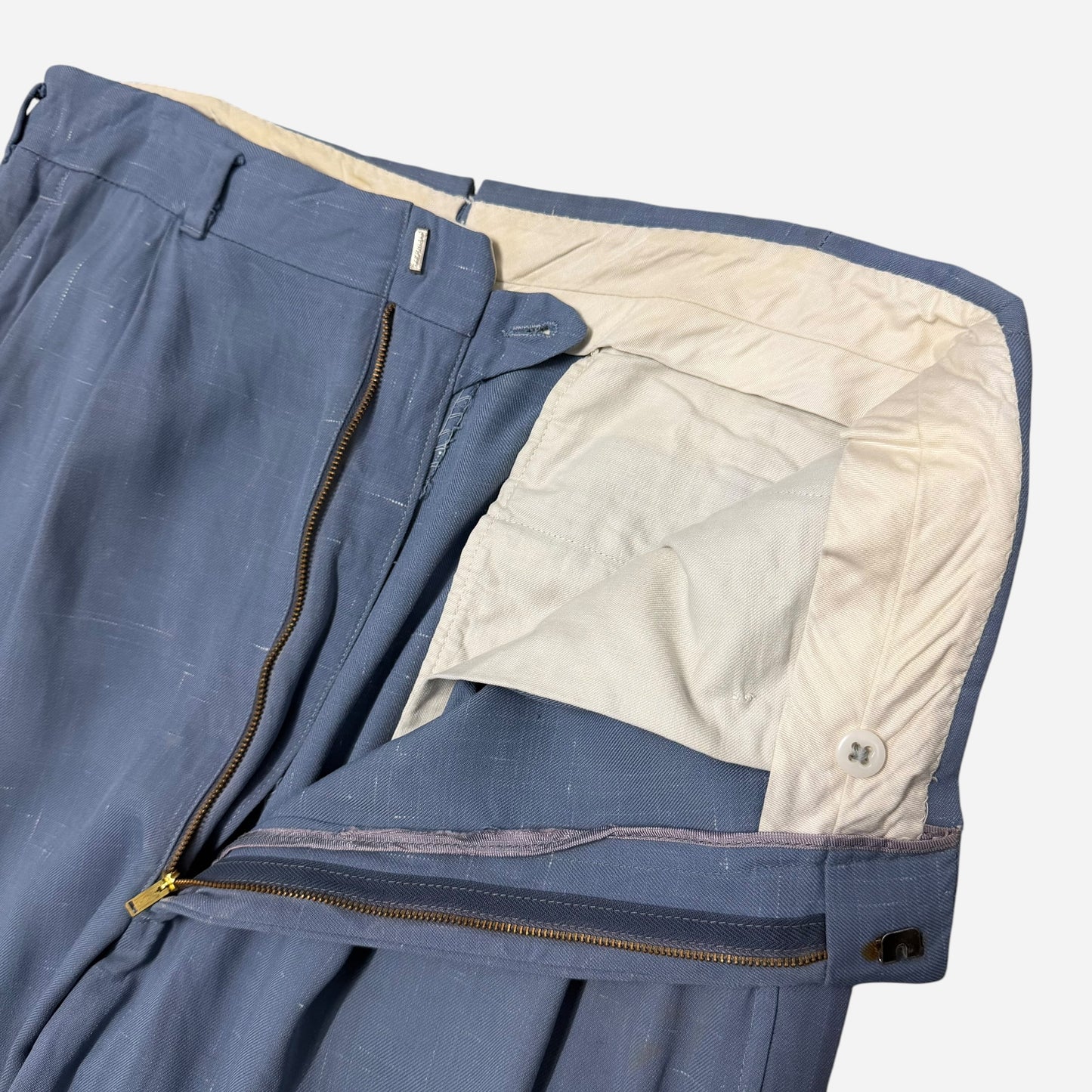 1950s Light blue rayon fleck pattern pleated pants (32w)