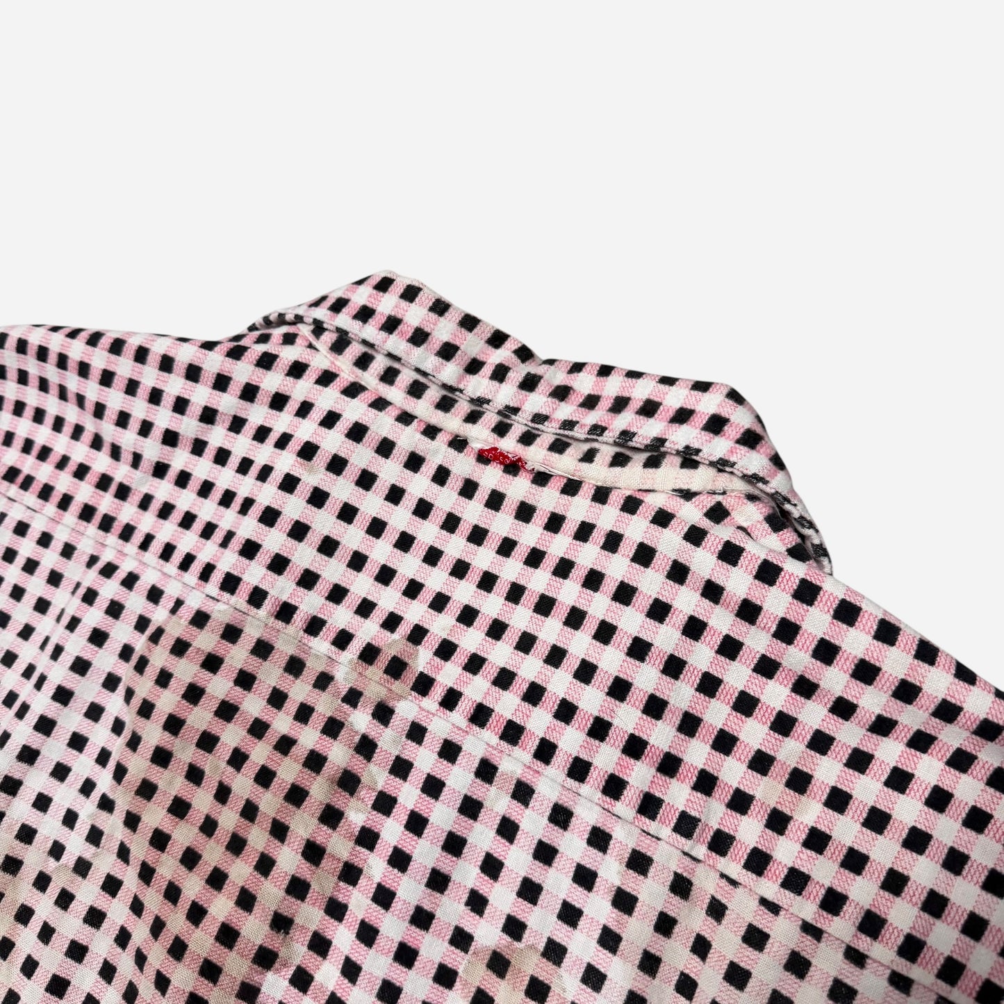 1950s Pilgrim pink & black pattern cotton flannel loop collar shirt (L)