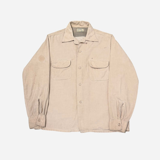 1950s Light pink/beige corduroy flap pocket loop collar shirt (M)