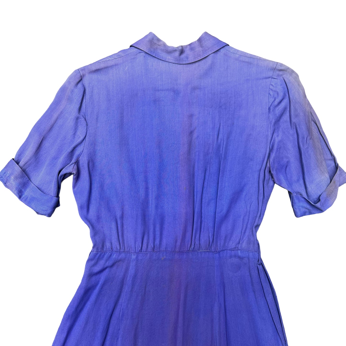 1940s Faded blue/purple gabardine farm dress (26w)