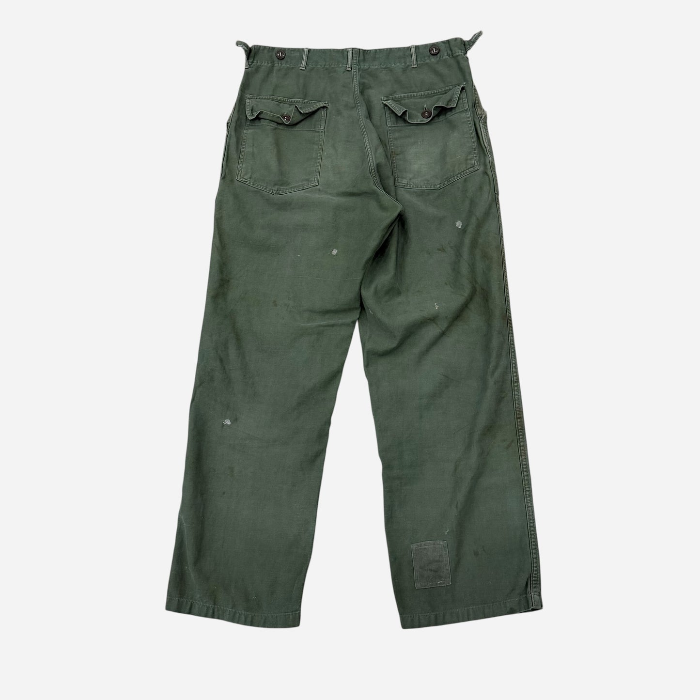 1960s Sun faded & repaired OG 107 US army fatigue pocket pants (35w)