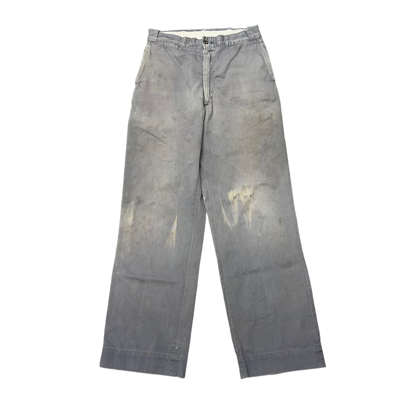 1950s Grey sun faded cotton sail cloth chino work pants (30w)