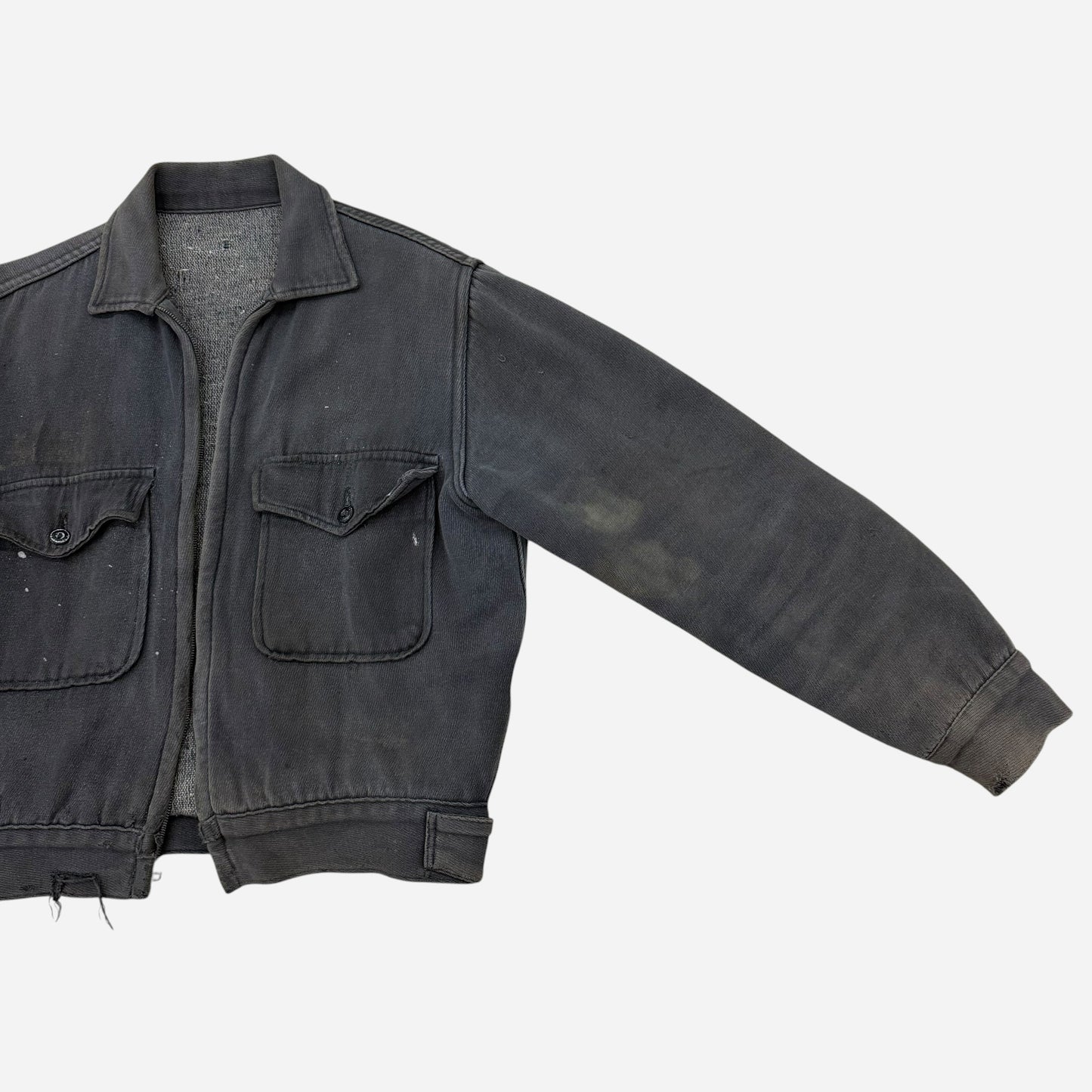 1950s Black sun faded cotton whipcord work jacket (S/M)