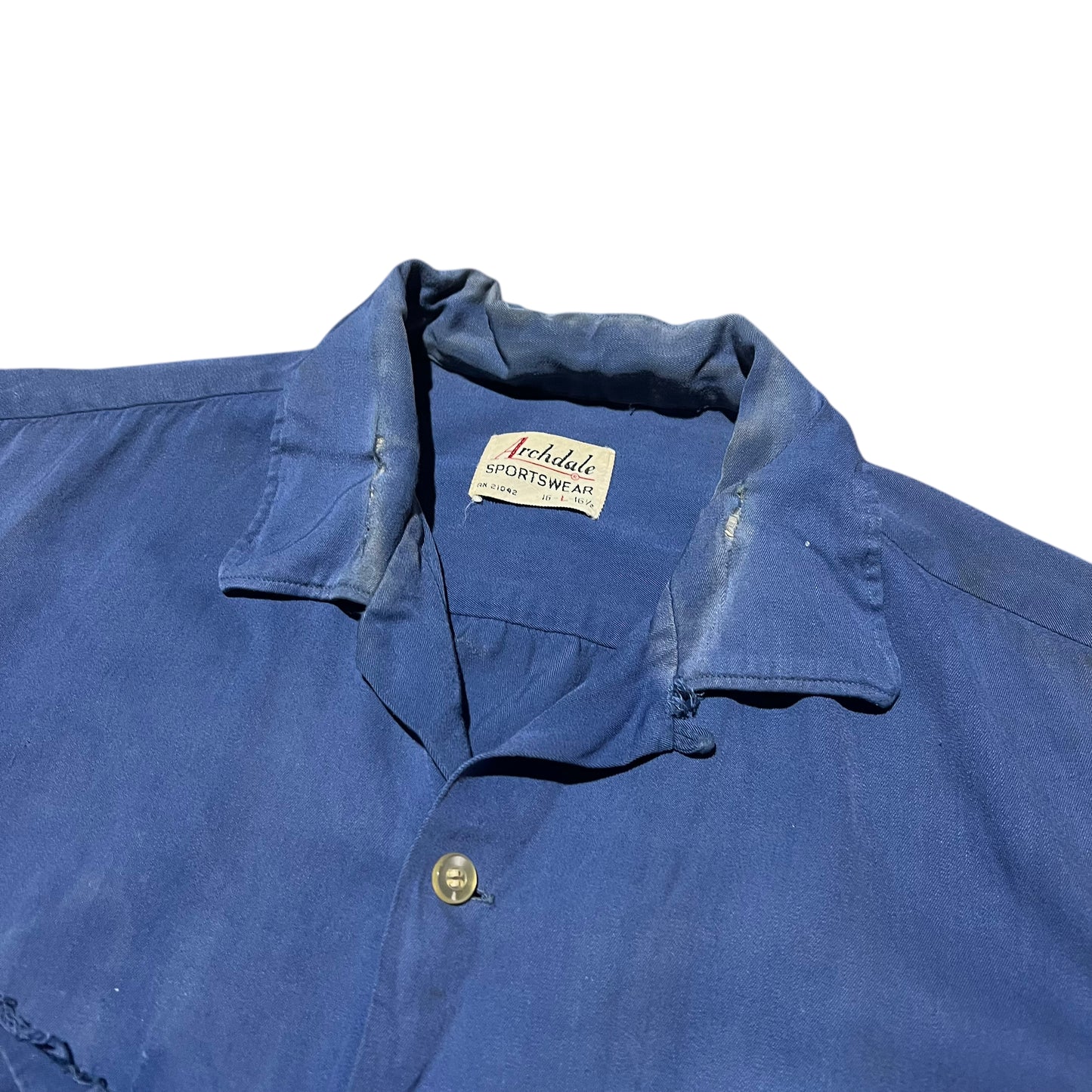 1950s Blue rayon loop collar shirt (L)