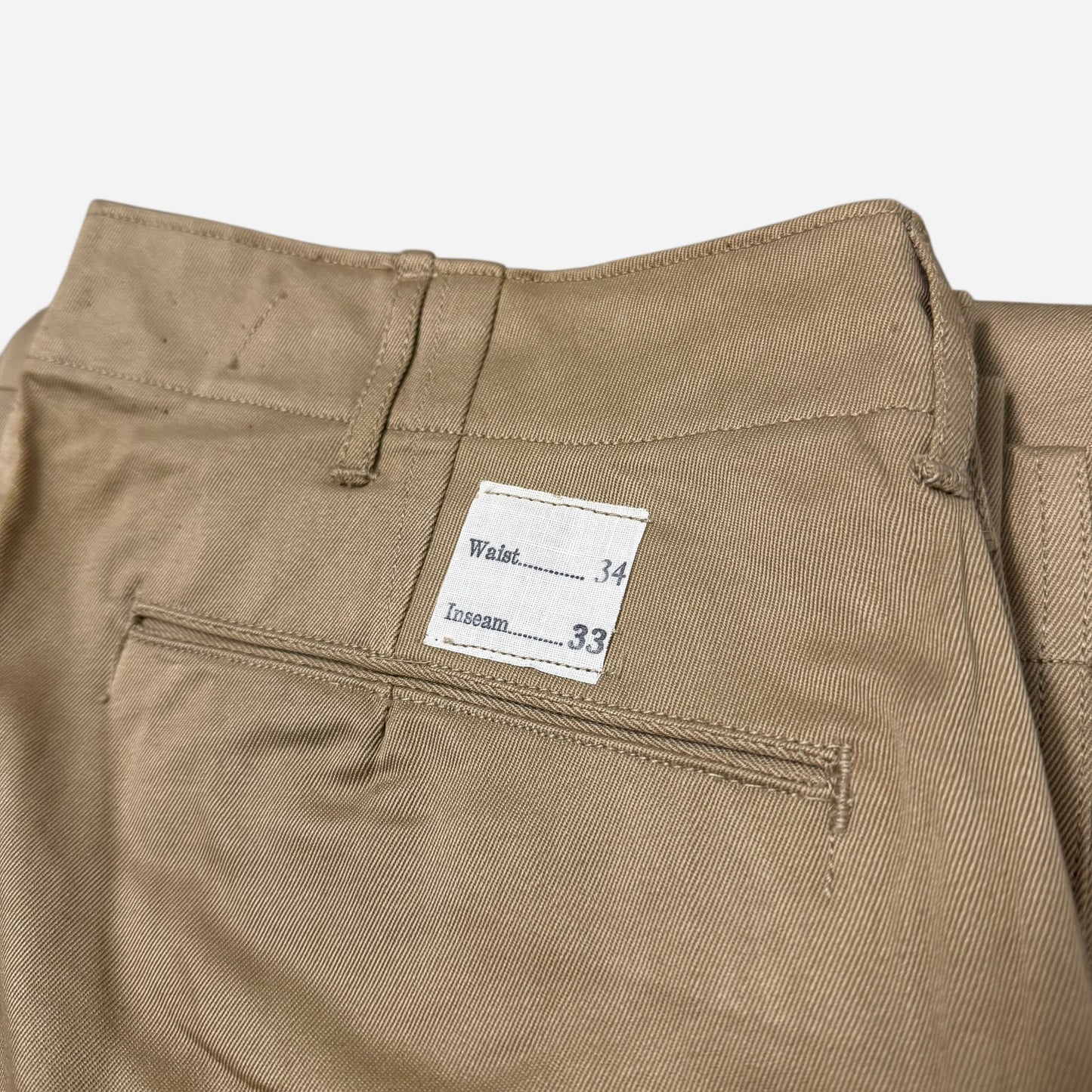 1940s WWII NOS US Army zinc button khaki chinos (34w)